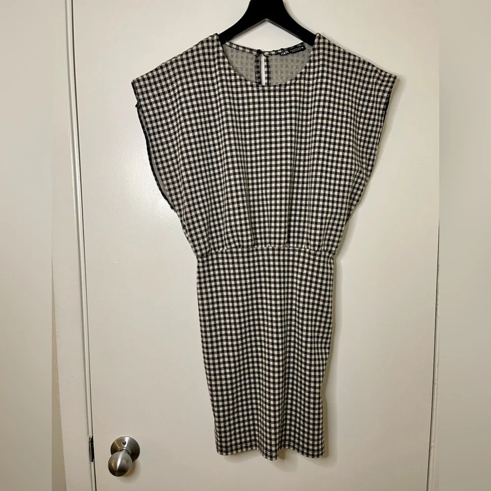 ZARA black and white gingham print dress size small - Picture 1 of 4